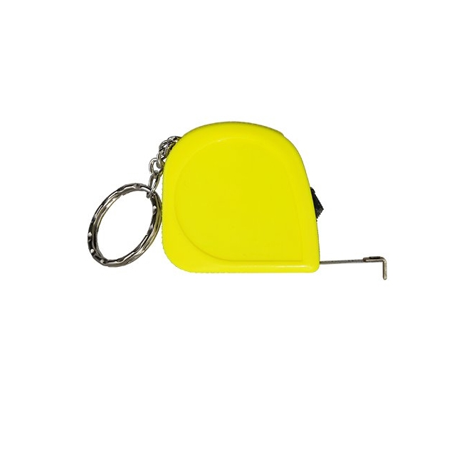 Żółty brelok-miarka 2 m z podziałką cm/cale i logo - zdjecie 2